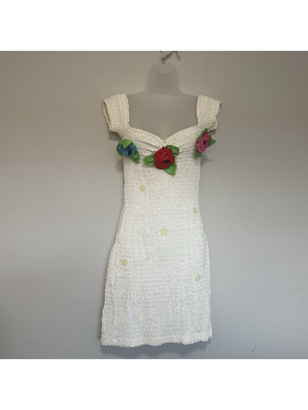 Betsey Johnson Rare Vintage Punk Label Smocked 3D Removable Roses Dress Small - Picture 3 of 9